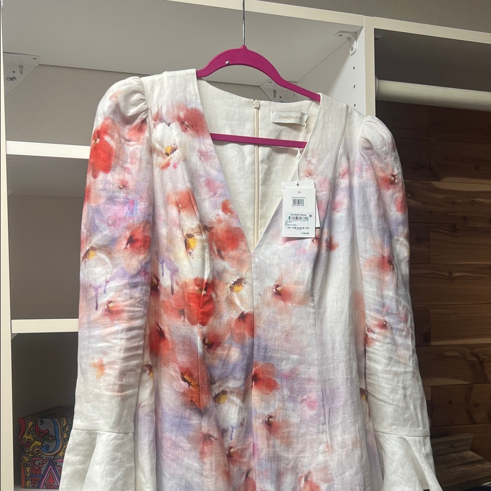 Zimmermann Floral Midi Dress - Red, Purple, Cream